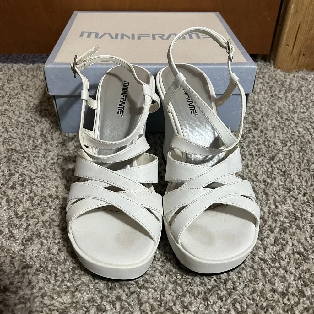 Y2K Mainframe Lauren Platform‎ Heel Sandals Womens 7.5 White